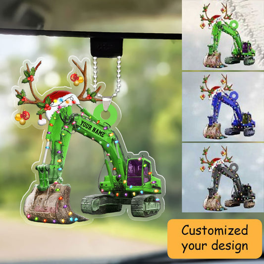 Personalized Excavator Christmas Car Ornament, Custom Name And Full Color Excavator Car Ornament For Him, Dad