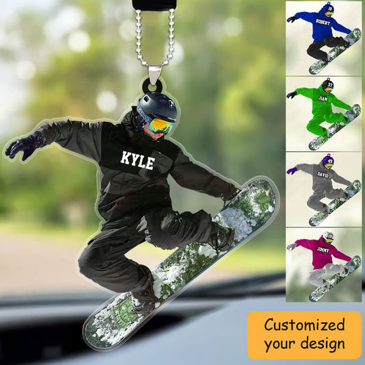 Personalized Snowboarding Athletes, Skis Christmas Car Ornament - Best Custom Shape Car Ornament Christmas