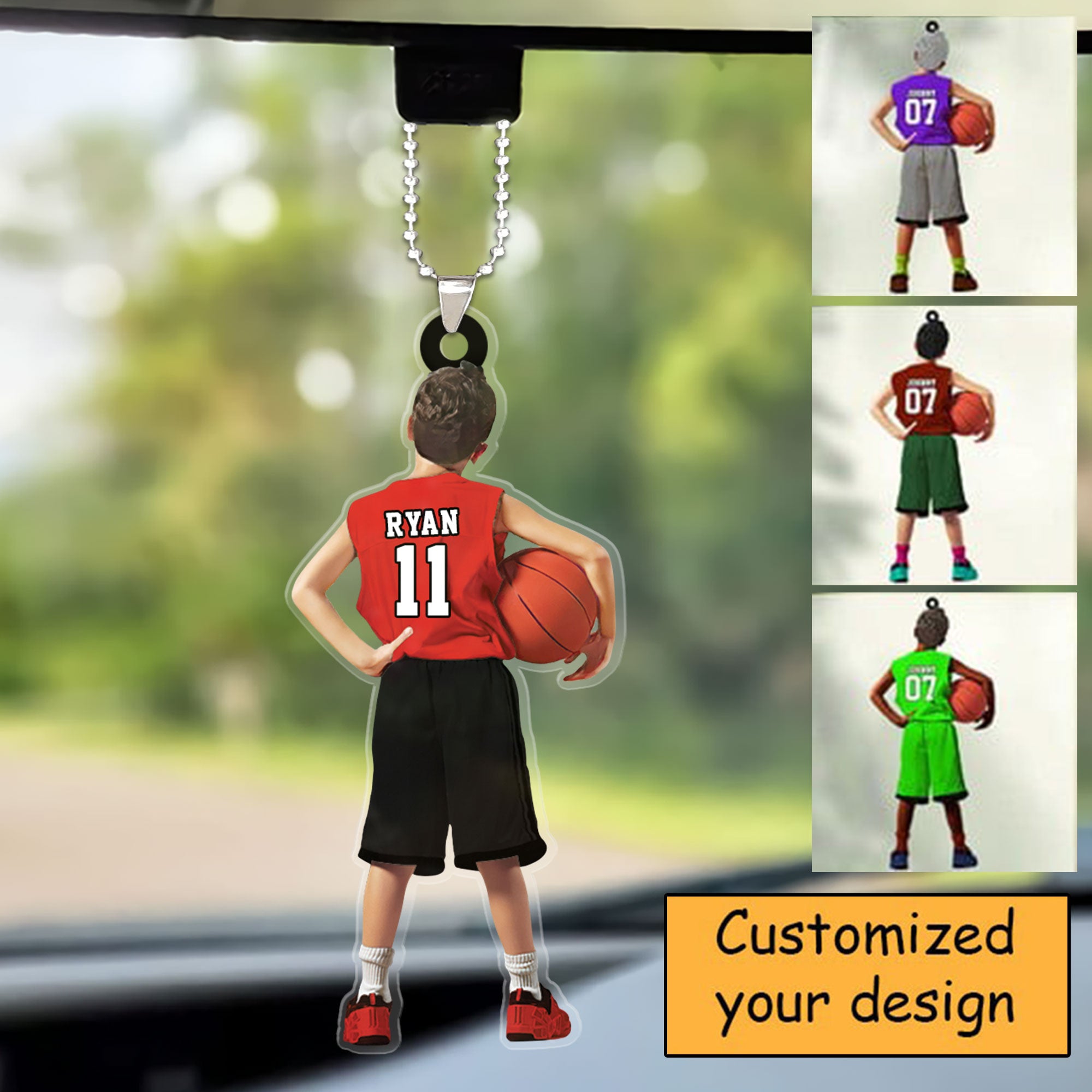 Custom Basketball Christmas Car Ornament, Personalized Kids Little Boy Basketball Car Ornament For Basketball Lover, Christmas