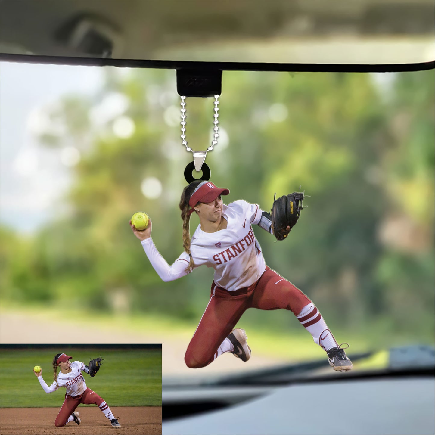 Custom Photo Softball Car Ornament For Daughter, Custom Car Ornament Softball Christmas For Daughter