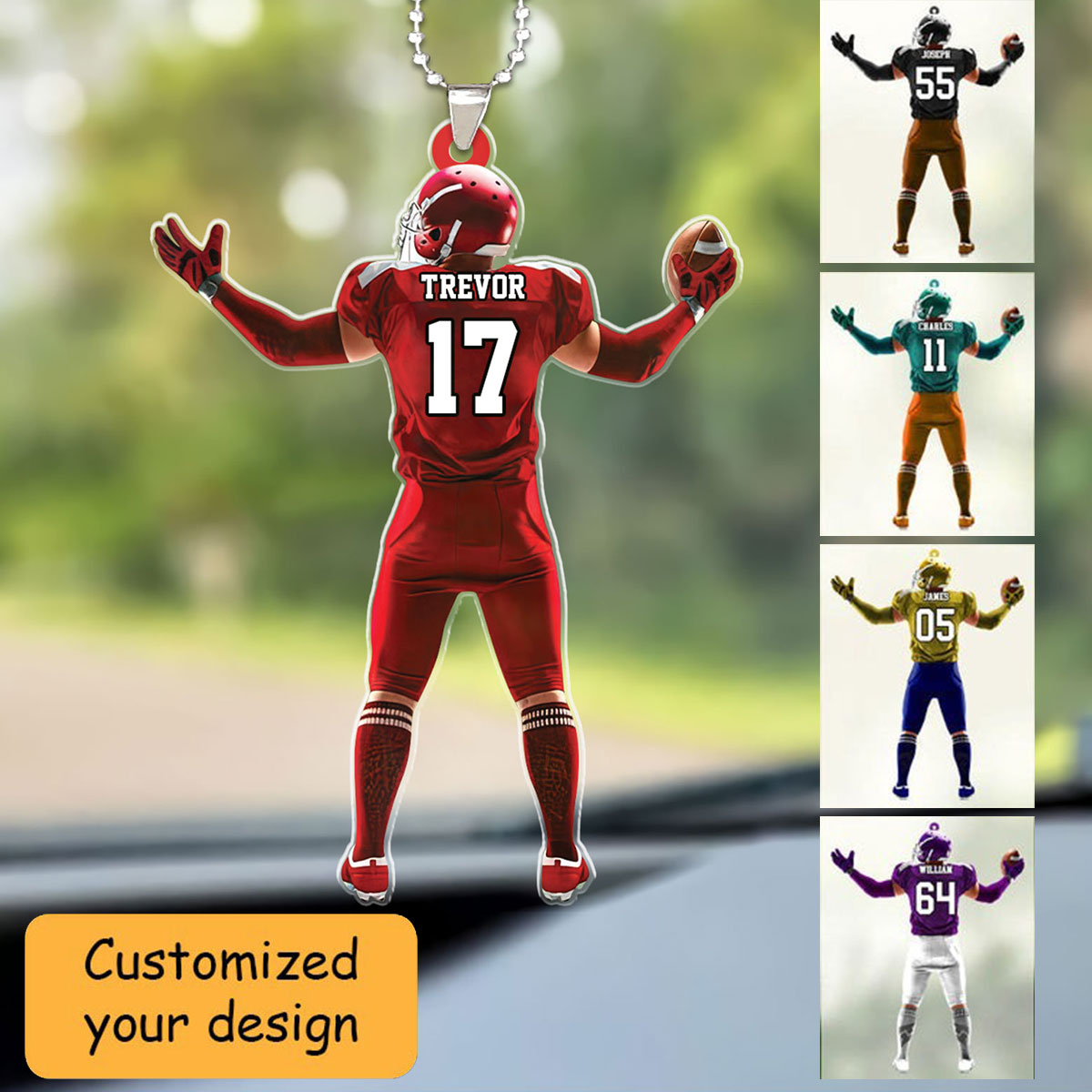 Personalized American Football Car Ornament, Christmas Car Ornament For Football Player, Football Lovers