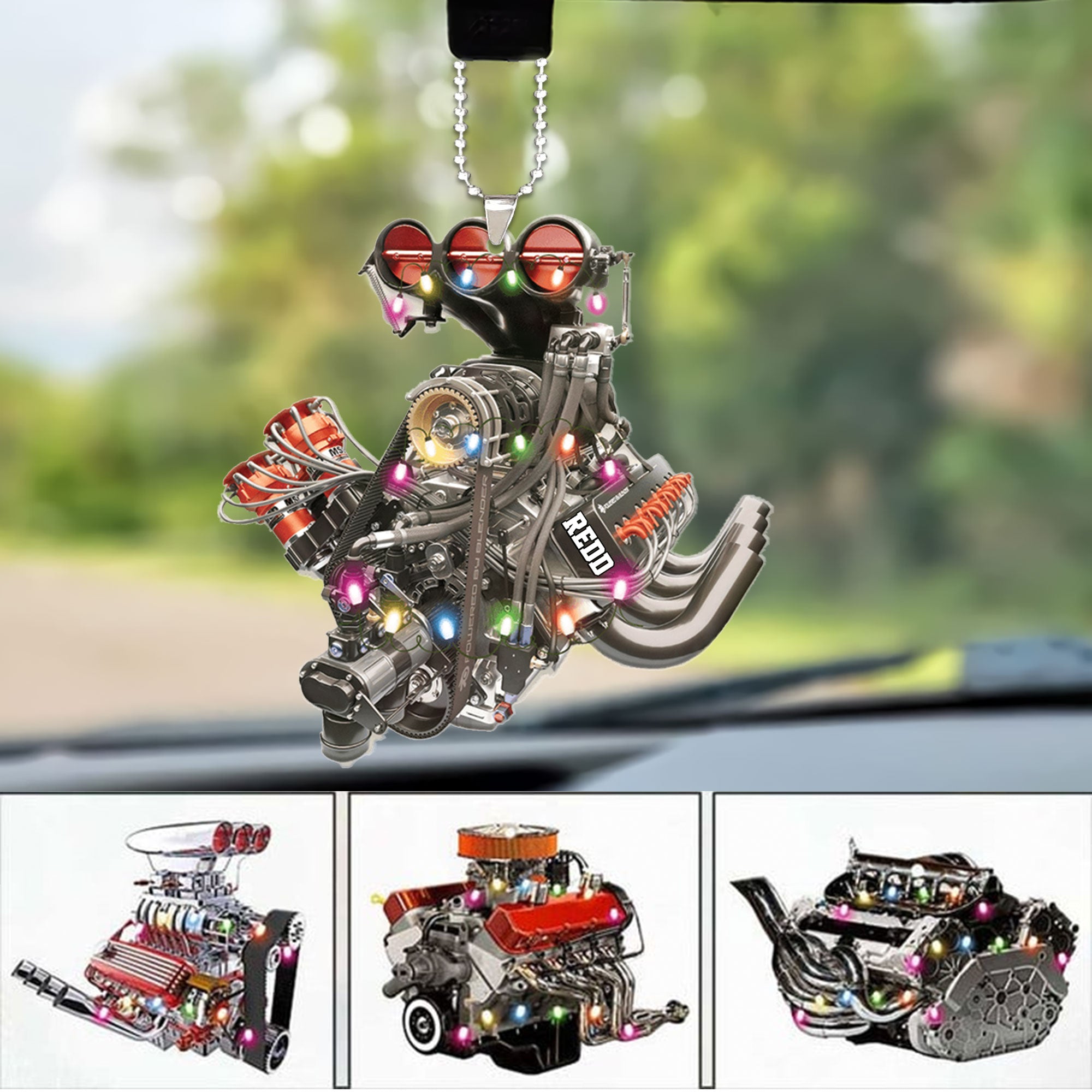 Custom Car Racing Christmas Car Ornament, Personalized Drag Racing Hot Rod V8 Engine Car Ornament For Car Racing Lover, Christmas, New Year