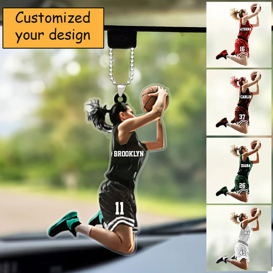 Custom Basketball Girl , Shooting Basketball Player Christmas Car Ornament, Baseball Team Gift For Her, Basketball Lovers