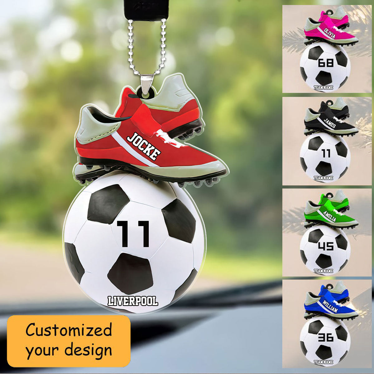 2022 Personalized Soccer Christmas Car Ornament - Great Gift Idea For Soccer Players, Soccer Lovers, Custom Shape Car Ornament Soccer Decor