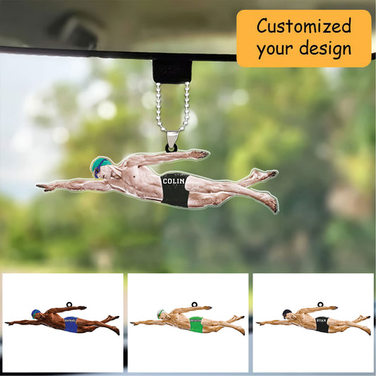 Personalized Male Swimmer Christmas Car Ornament, Gift For Swimming Lovers, Man, Swimmer
