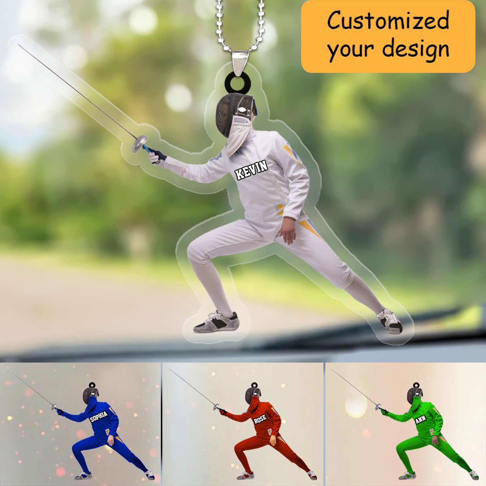 Personalized Fencing Lovers Christmas Car Ornament, Great Gift For Fencer Car Ornament - Christmas Ornament Hanging Tree