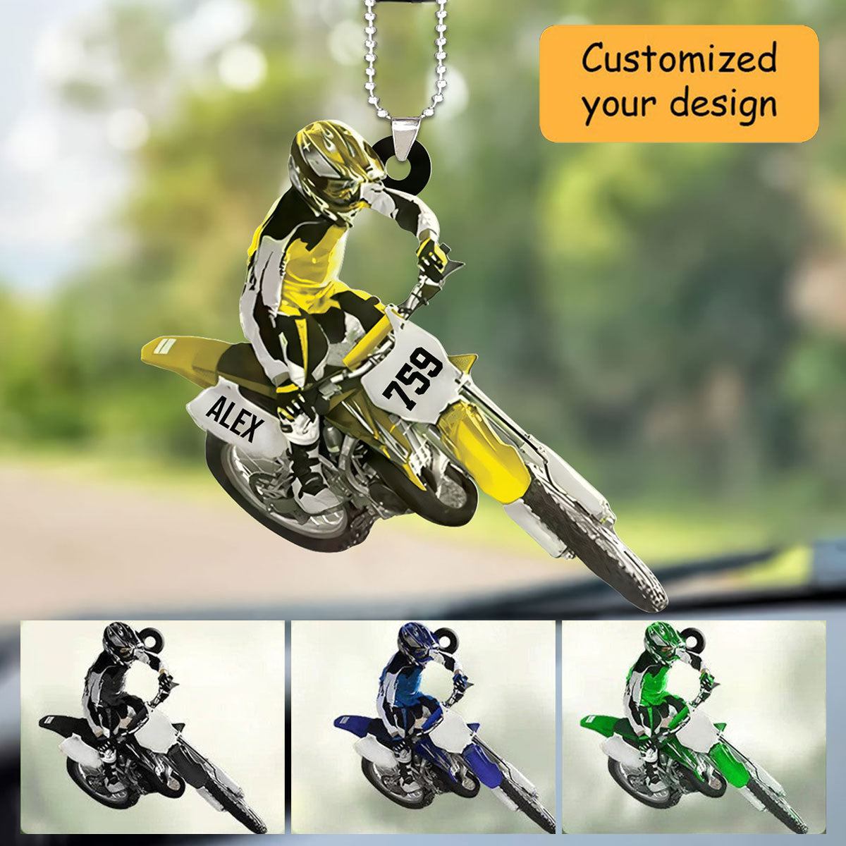 Personalized Motocross Dirt Bike Christmas Car Ornament, Custom Name and Number Motocross Car Ornament