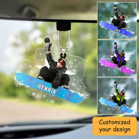 Customized Snowboarding Boy, Skiing Boy Christmas Car Ornament, Gift For Snowboarding Lovers