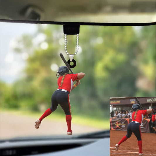 Custom Photo Softball Car Ornament For Daughter, Custom Car Ornament Softball Christmas For Daughter