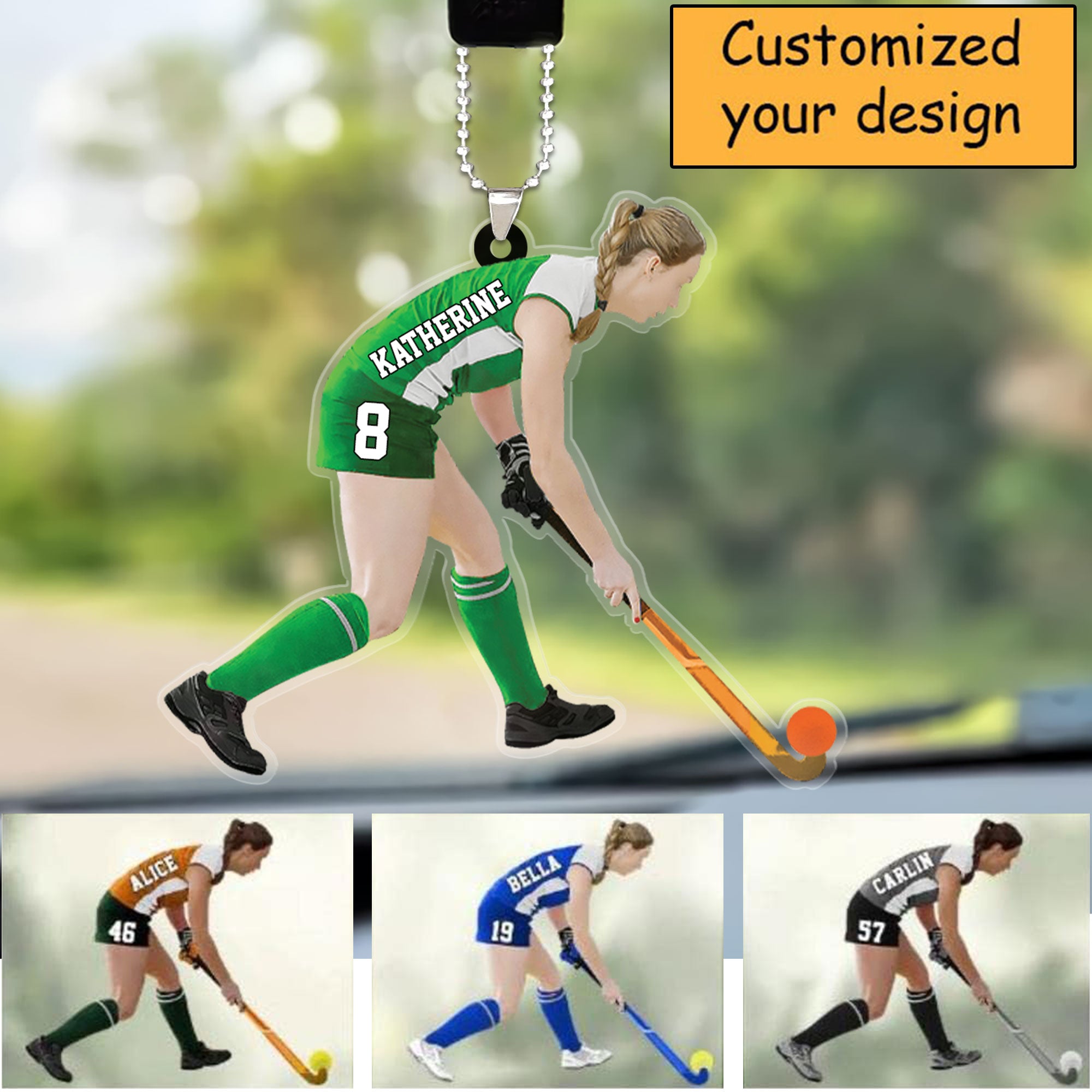 Custom Hockey Christmas Car Ornament, Personalized Woman, Girl, Female Field Hockey Car Ornament For Hockey Lover, Christmas, New Year