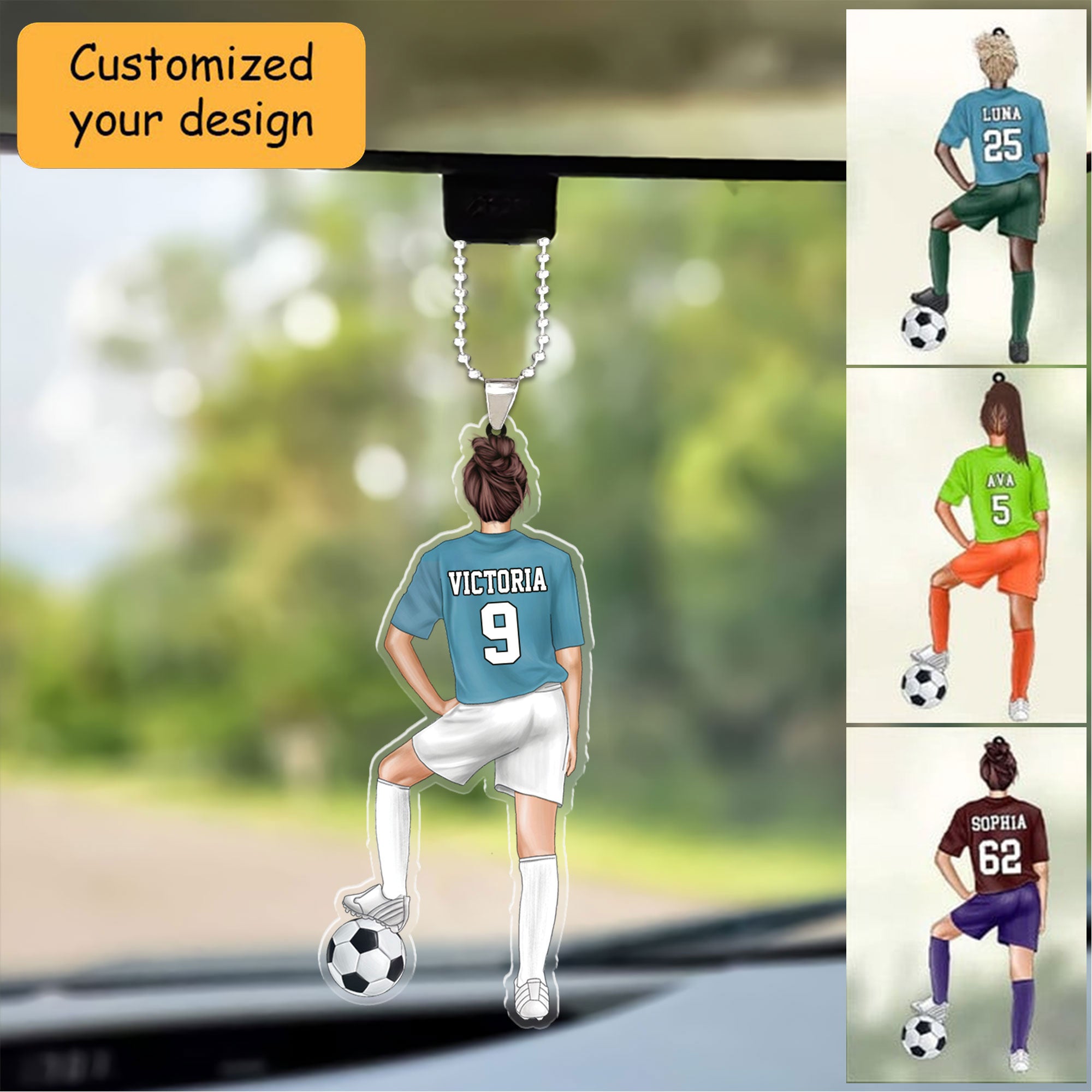 Customized Soccer Female Players Christmas Car Ornament, Soccer Team Gift For Daughter, Football Players, Football Lovers