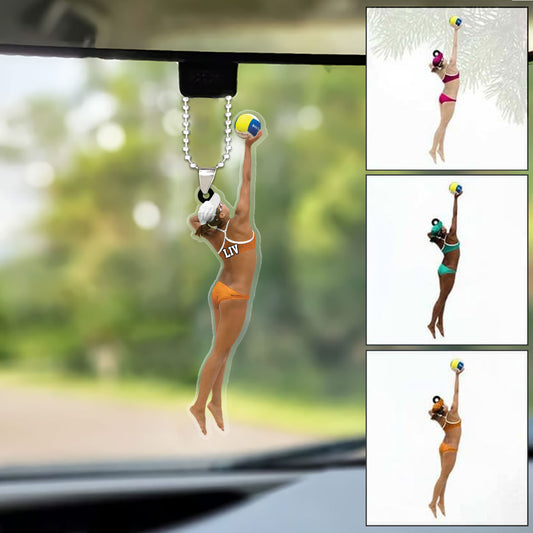 Custom Volleyball Christmas Car Ornament, Personalized Beach Volleyball With Girl Car Ornament For Volleyball Lover, Christmas