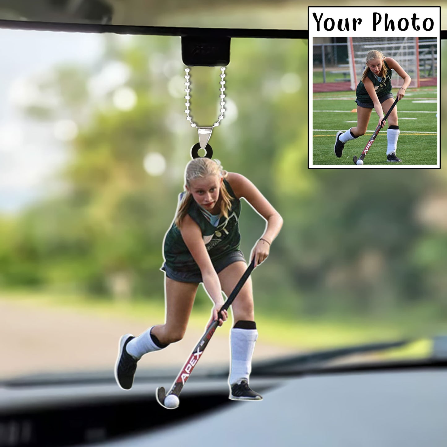 Personalized Photo Field Hockey Players Custom Shaped Hockey Acrylic Keychain For Daughter, Women