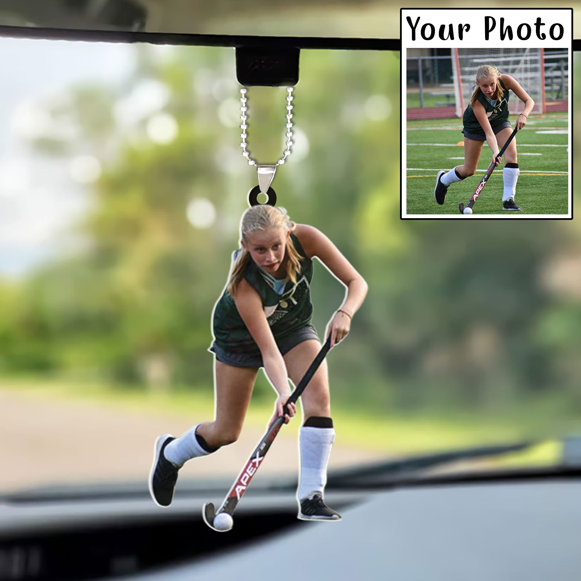 Personalized Photo Field Hockey Players Custom Shaped Hockey Car Ornament For Daughter, Women