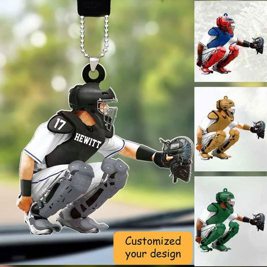 Custom Baseball Car Ornament, Personalized Baseball Men Catcher Car Ornament For Baseball Team, Christmas, New Year