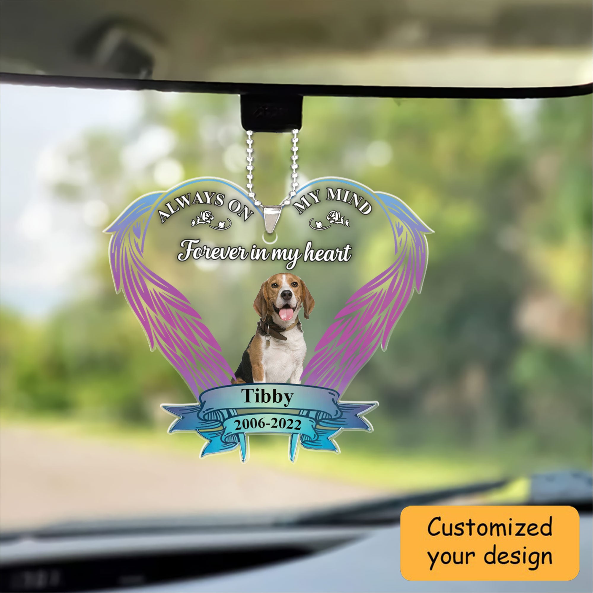 Custom Dog Photo Angel Wings Car Ornament, Customized Memorial Pet Photo Car Ornament - Memorial Gift For Dog Lovers, Pet Lovers, Dog Owners