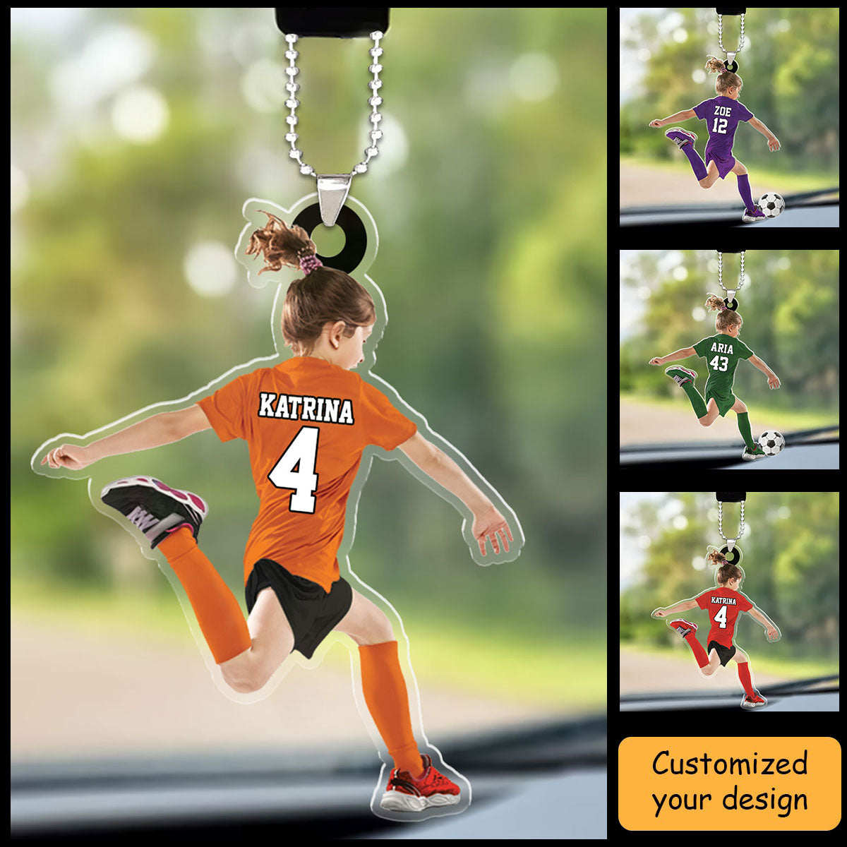 Personalized Little Girl Kid Soccer Players Car Ornament - Gift For Soccer Lovers, Best Idea Custom Car Ornament