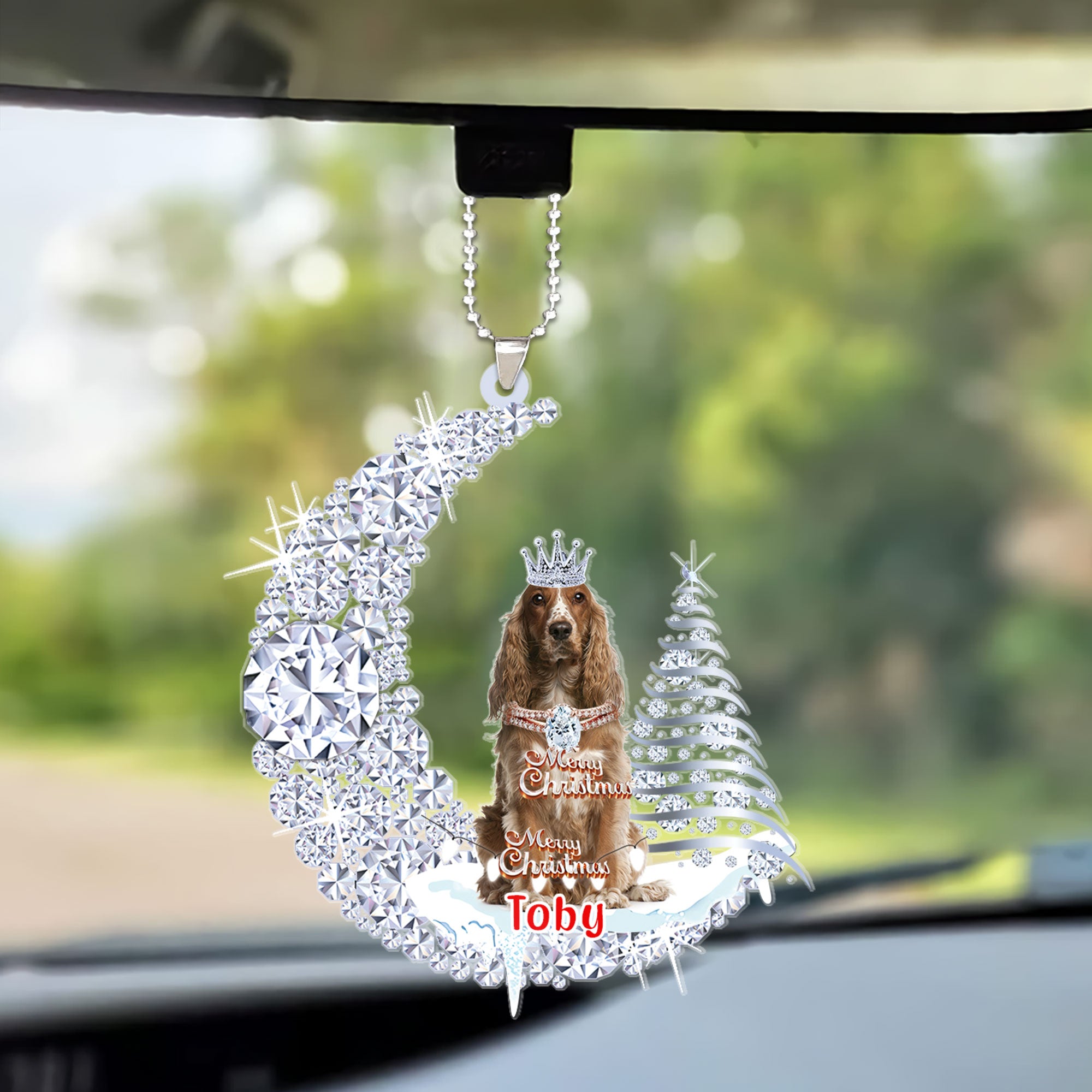 Personalized Cocker Spaniel Diamond Moon Merry Christmas Car Ornament - Best Gift For Dog Lovers, Dog Owners