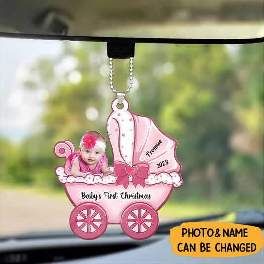 Baby On Carriage Christmas Personalized Photo Baby On Carriage Christmas Car Ornament Gift For Baby - Christmas Keychain Decor