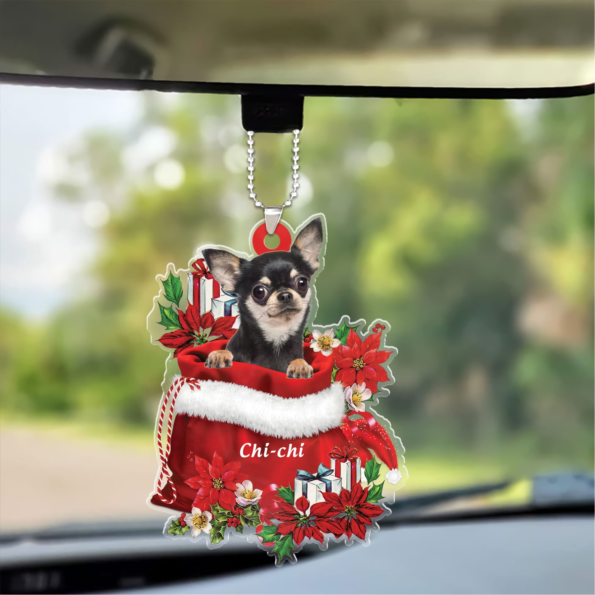 Chihuahua In Gift Flowers Bag Christmas Car Ornament - Christmas Gift For Chihuahua Lovers, Dog Lovers