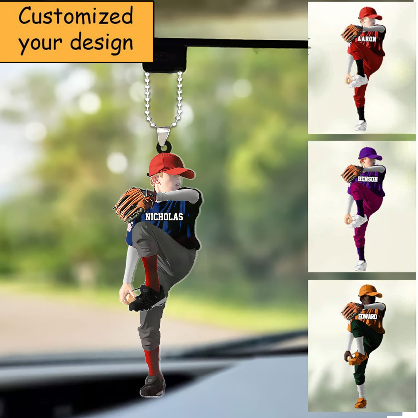 Personalized Baseball Boy Throwing The Ball Car Ornament Gift For Baseball Lovers, Son, Baseball Fans