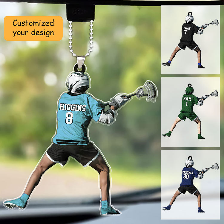 Personalized Lacrosse Players Christmas Car Ornament, Gift For Lacrosse Lovers - Custom Shape Car Ornament