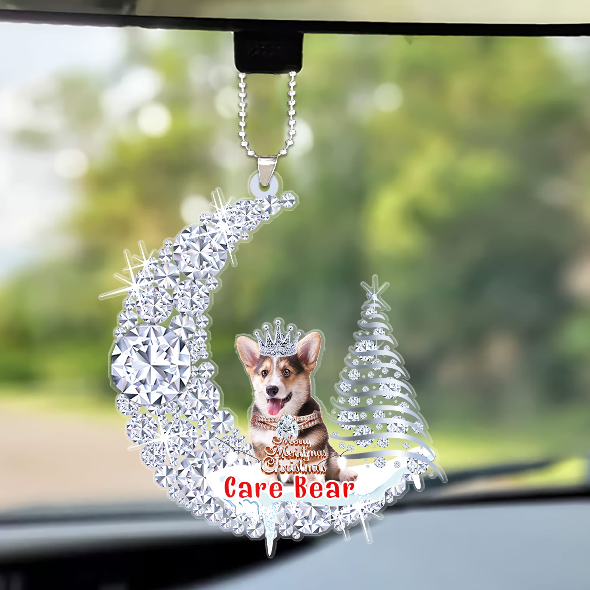 Custom Pembroke Welsh Corgi Diamond Moon Merry Christmas Car Ornament - Best Gift For Dog Lovers, Dog Owners