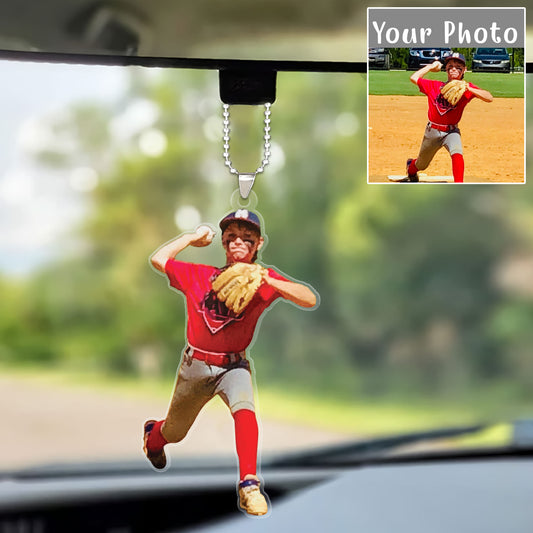 Personalized Baseball Photo Car Ornament, Custom Your Great Moment Of Baseball Car Ornament For Christmas, Perfect Gift For Baseball Lovers