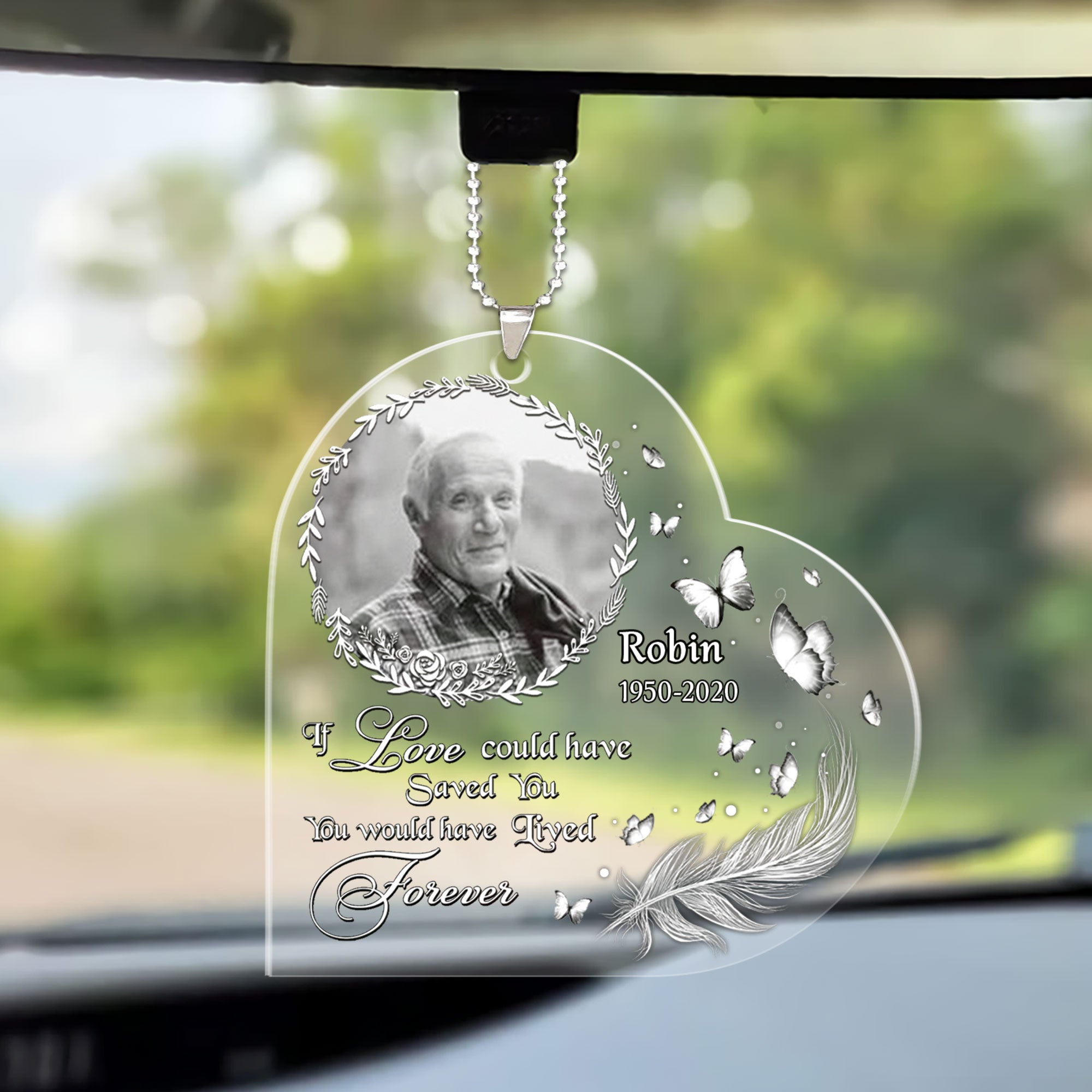 Personalized Memorial Photo Heart Car Ornament, If Love Could Have Saved You You Would Have Lived Forever Car Ornament, Memorial Gift Idea For Christmas, Family