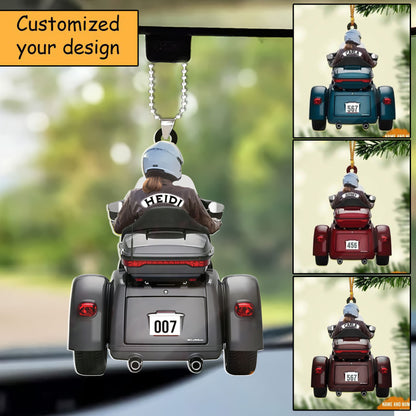 Personalized Biker Women Trike Tri Glide Motorcycle Woman Car Ornament - Custom Shape Car Ornament