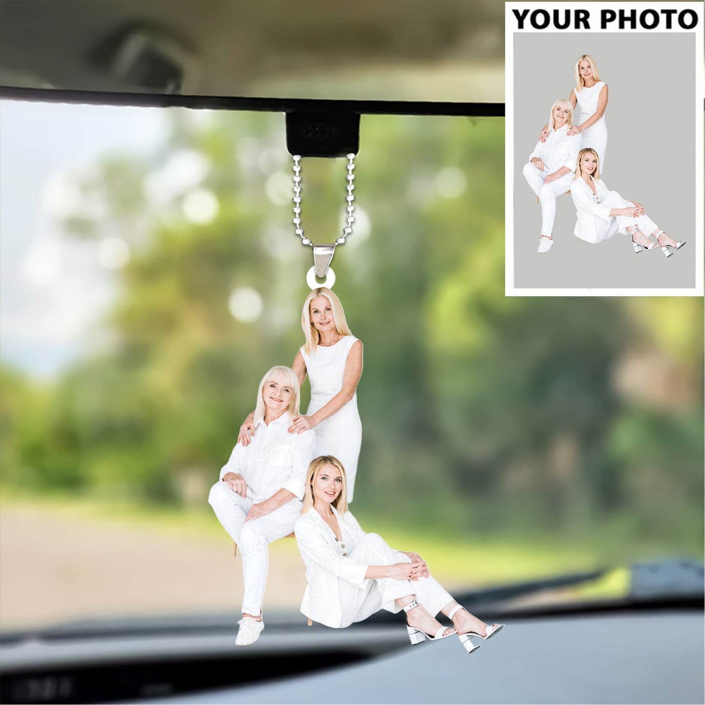 Family Cute Custom Photo Car Ornament, Custom Photo Shape Car Ornament - Christmas Gift For Family