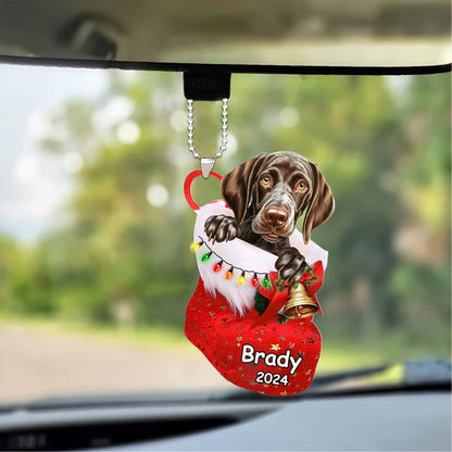 Custom Dog Acrylic Christmas Ornament, Personalized German Shorthaired Pointer In Stocking Christmas Acrylic Ornament for Dog Lover