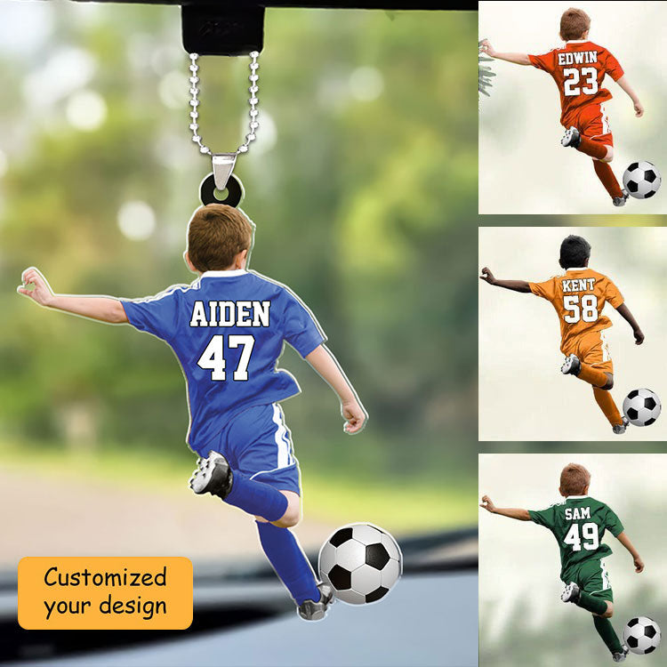 Custom Soccer Boy Car Ornament, Custom Shape Car Ornament, Gift For Soccer Lovers