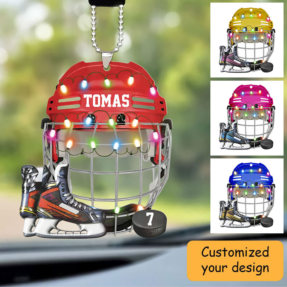 Customized Ice Hockey Helmet Shoes Christmas Car Ornament, Hockey Team Car Ornament Hanging Tree - Gift For Hockey Lovers, Hockey Players