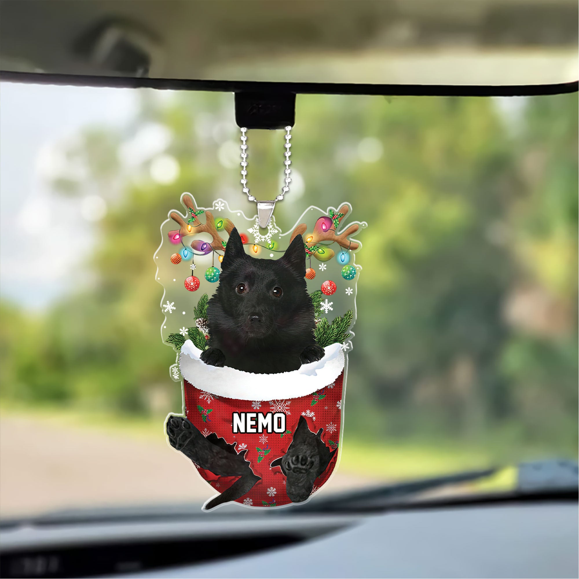 Schipperke In Snow Pocket Christmas Car Ornament - Christmas Gift For Schipperke Lovers, Dog Lovers