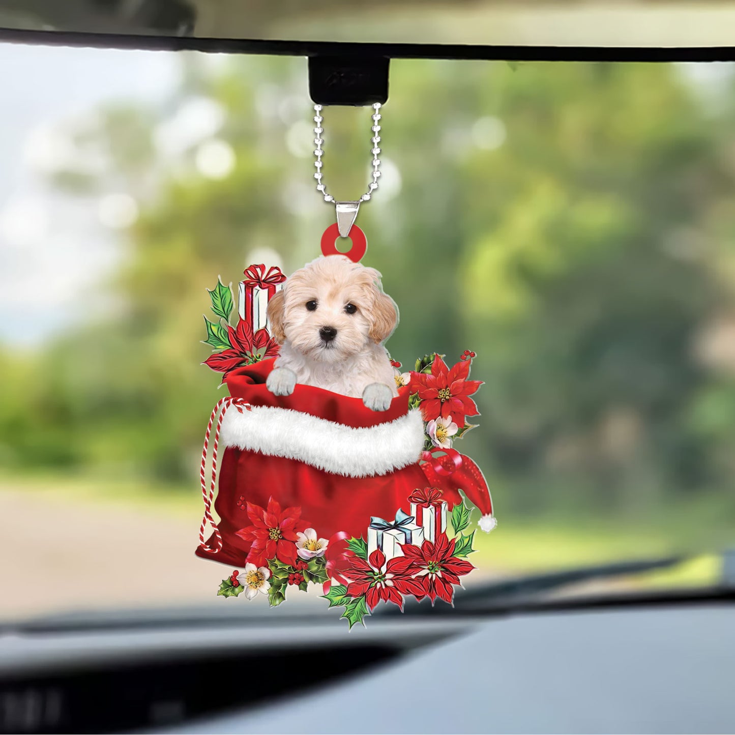 Maltipoo In Gift Flowers Bag Christmas Acrylic Keychain - Christmas Gift For Maltipoo Lovers, Dog Lovers