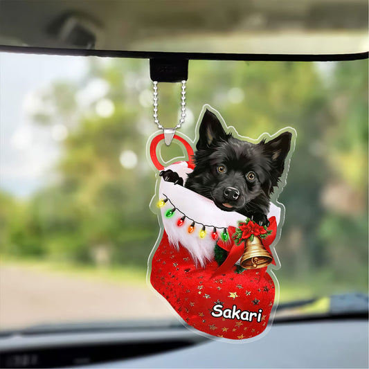 Custom Dog Christmas Car Ornament, Personalized Schipperke In Stocking Car Ornament Keychain for Dog Lover, New Year