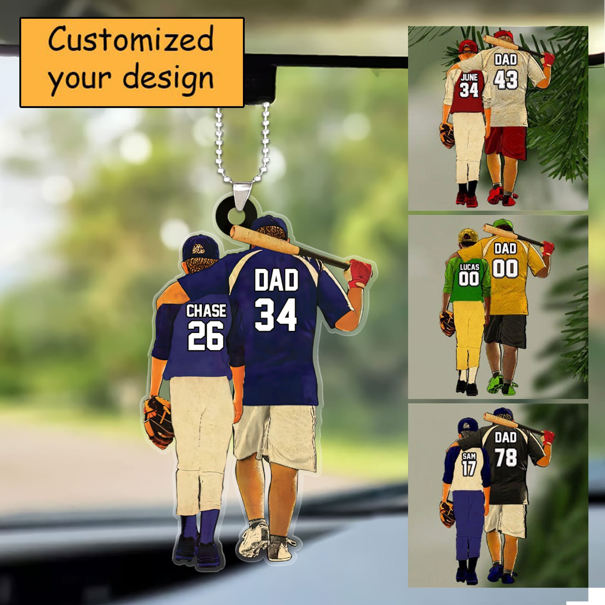 Customized Photo Baseball Players Dad & Son Christmas Car Ornament Gift For Baseball Lovers Dad Son Coach - Christmas Car Ornament Decor