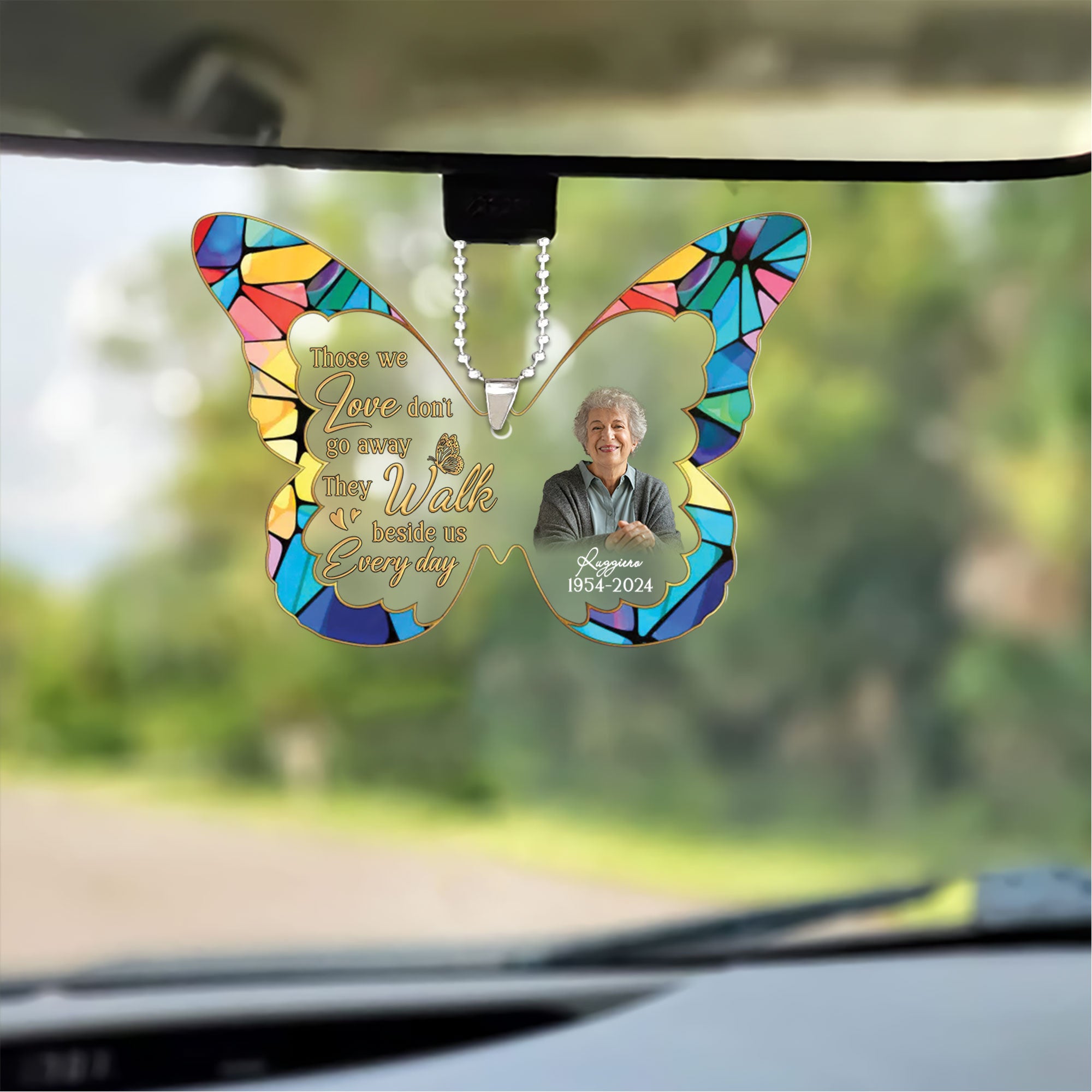 Personalized Memorial Photo Butterfly Car Ornament, Custom Mother Photo Car Ornament - Memorial Gift For Mother, Father, Family, Friends