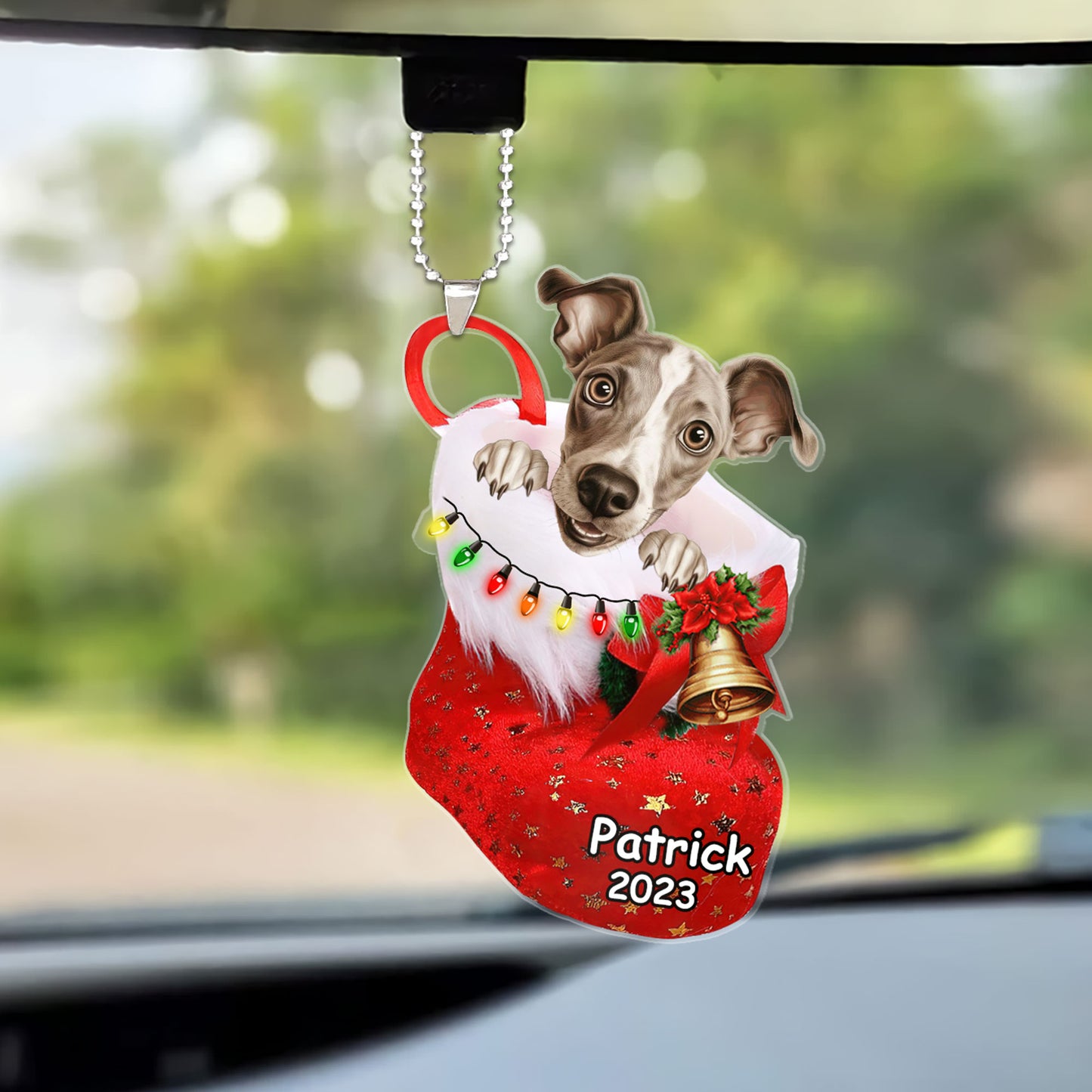 Custom Dog Acrylic Christmas Keychain, Personalized Italian Greyhound In Stocking Christmas Acrylic Keychain for Dog Lover, New Year