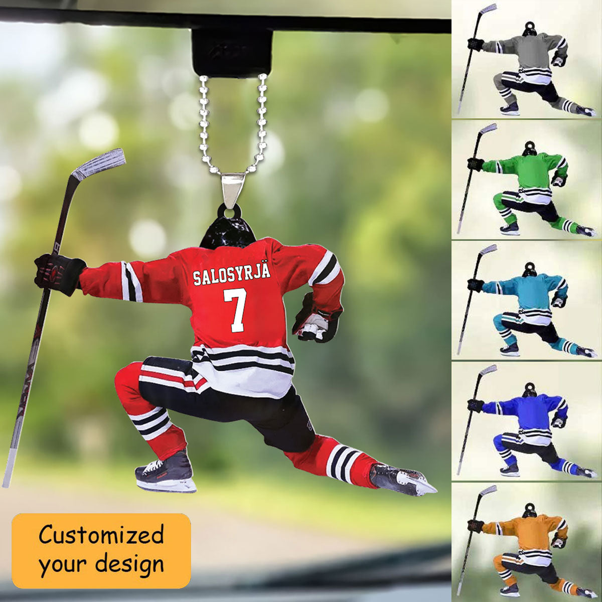 Personalized Hockey Christmas Car Ornament, Custom Name And Number For Hockey Players, Gift For Son