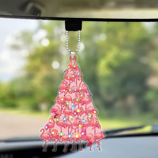 Custom Flamingo Christmas Car Ornament, Personalized Flamingo Christmas Tree Shaped Christmas Car Ornament for Flamingo Lover