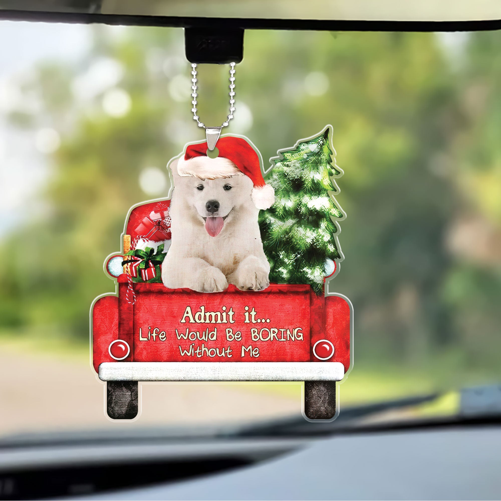 Samoyed On The Red Truck Christmas Car Ornament, Best Gift For Samoyed Lovers, Dog Lovers