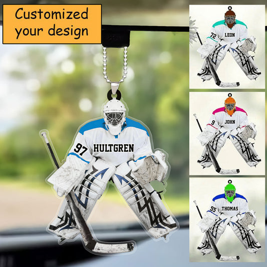 Personalized Hockey Goalie Christmas Car Ornament, Custom Name Car Ornament Hanging Tree - Gift For Hockey Lovers