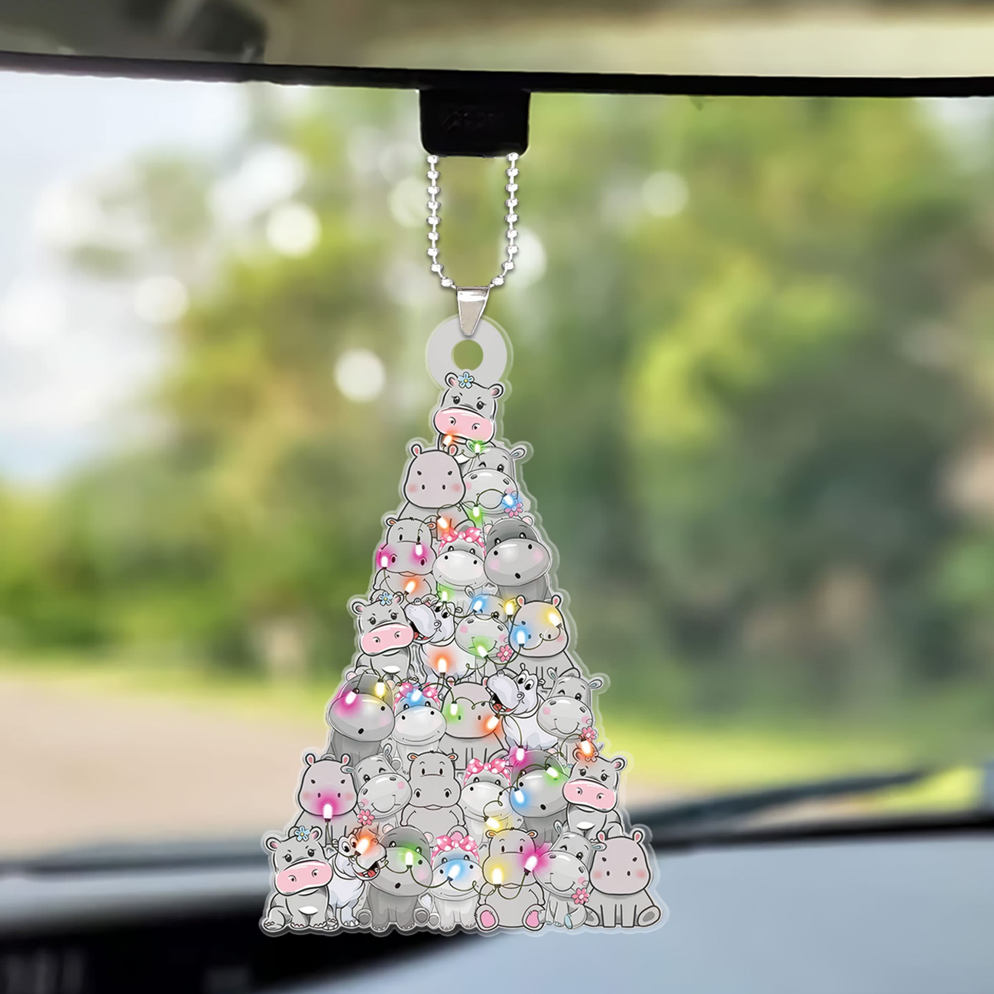 Custom Hippo Christmas Car Ornament, Personalized Hippo Christmas Tree Shaped Christmas Car Ornament for Hippo Lover