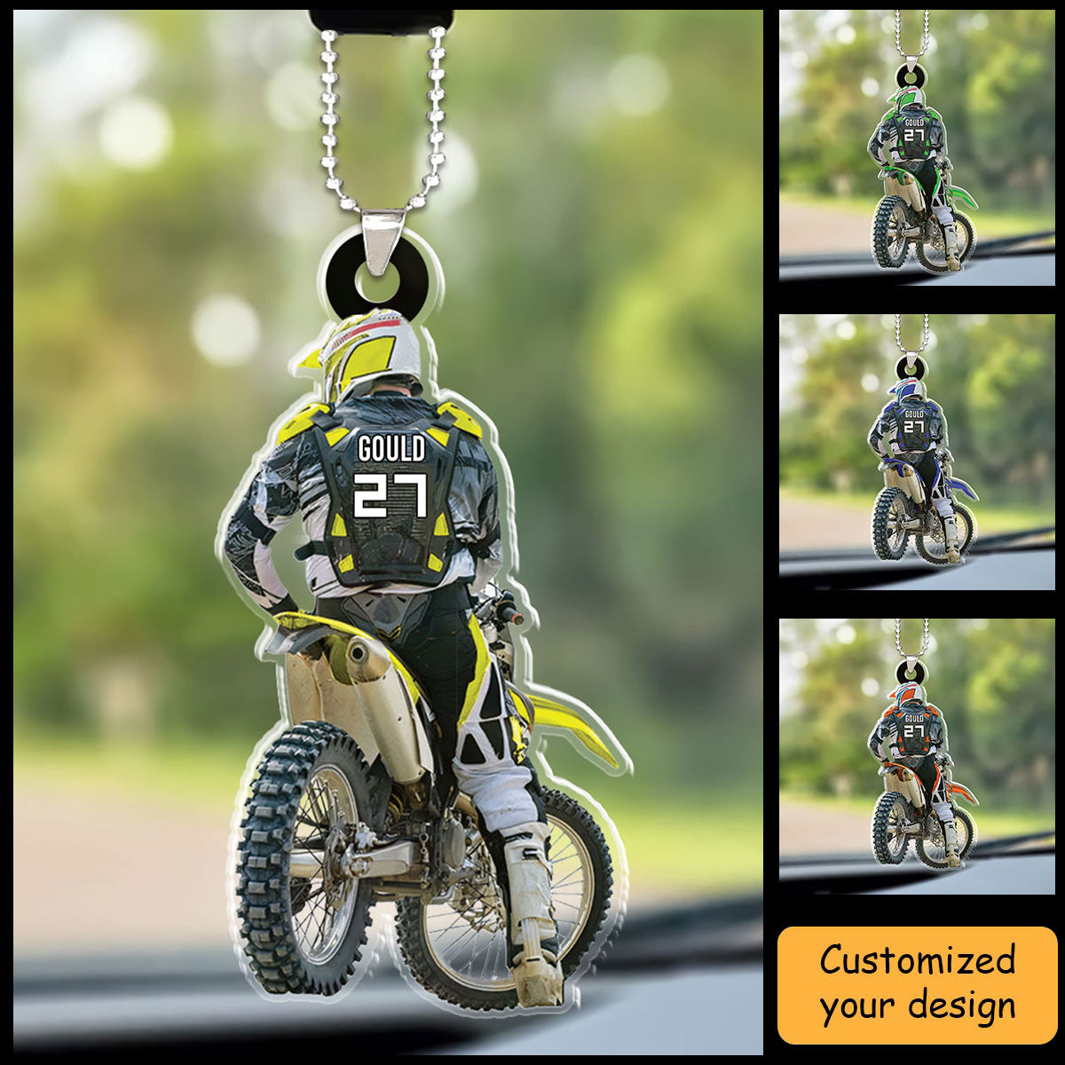 Personalized Motocross Racer Car Ornament, Customized Car Ornament For Motocross Lovers