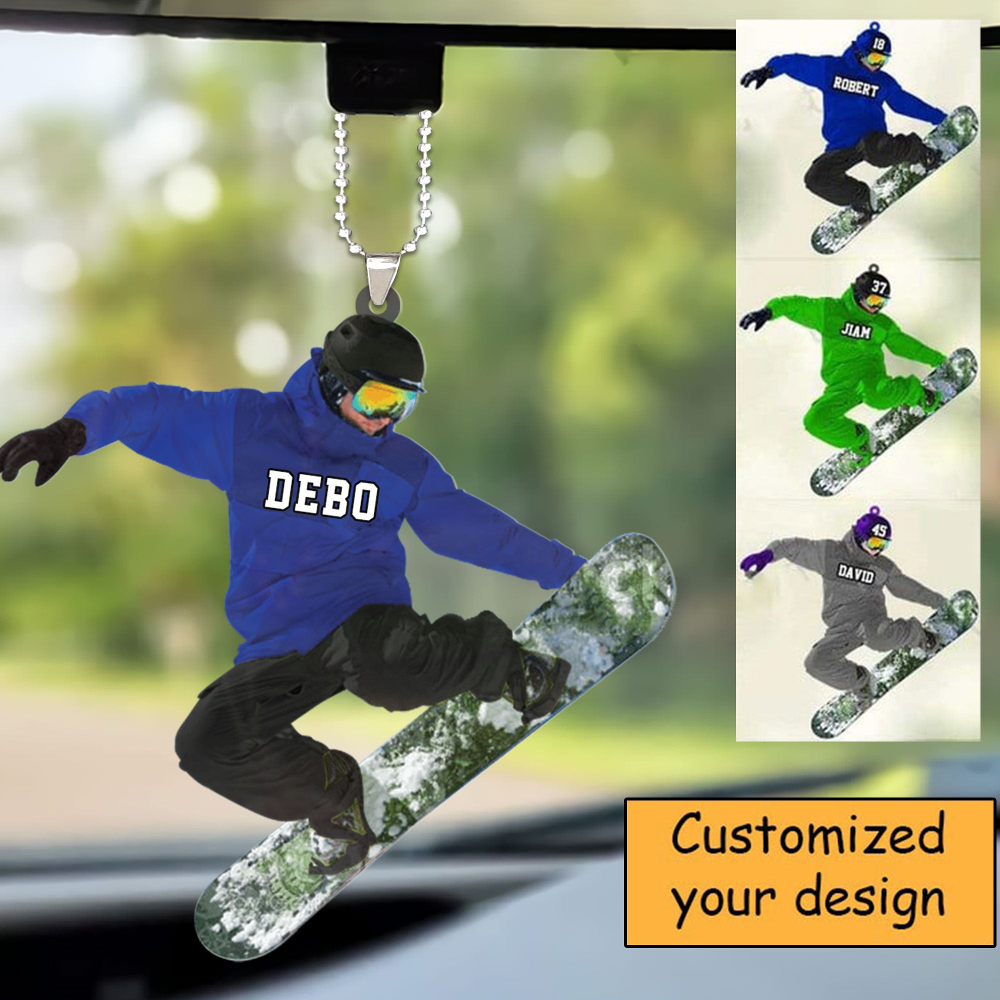 Custom Snowboarding Christmas Car Ornament, Personalized Snowboarding Athletes, Skis Car Ornament For Snowboarding Lover,Christmas