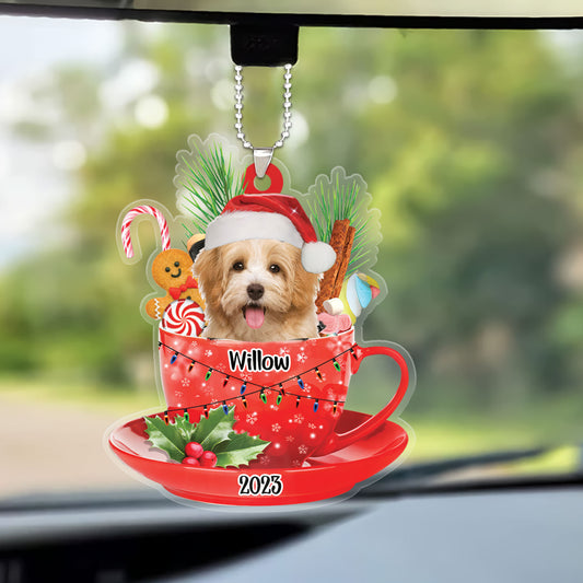 Custom Dog Christmas Car Ornament, Personalized Awesome Havanese In Red Cup Christmas Car Ornament for Dog Lover, Christmas