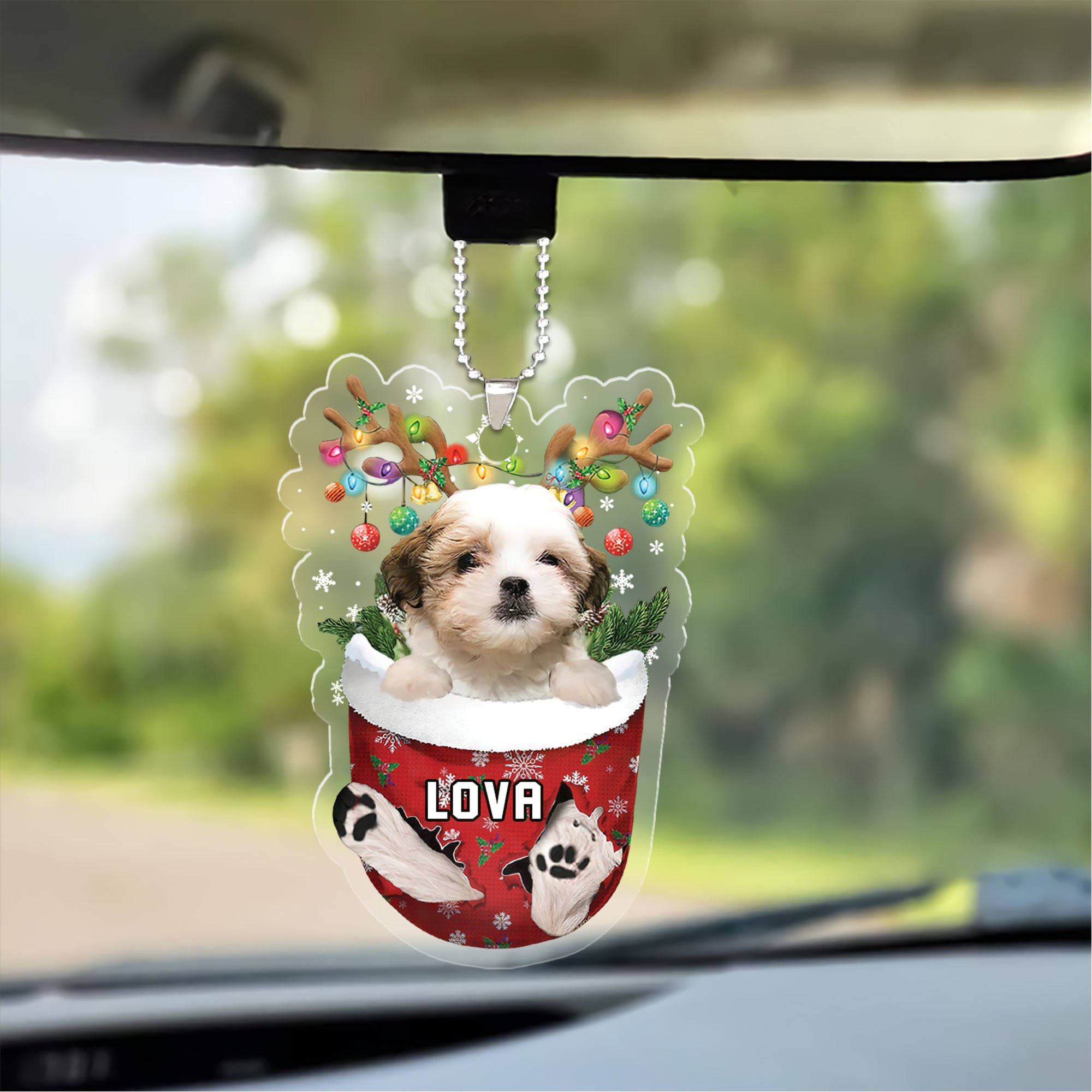 Teddy Bear Dog In Snow Pocket Christmas Car Ornament - Christmas Gift For Teddy Bear Dog Lovers, Dog Lovers