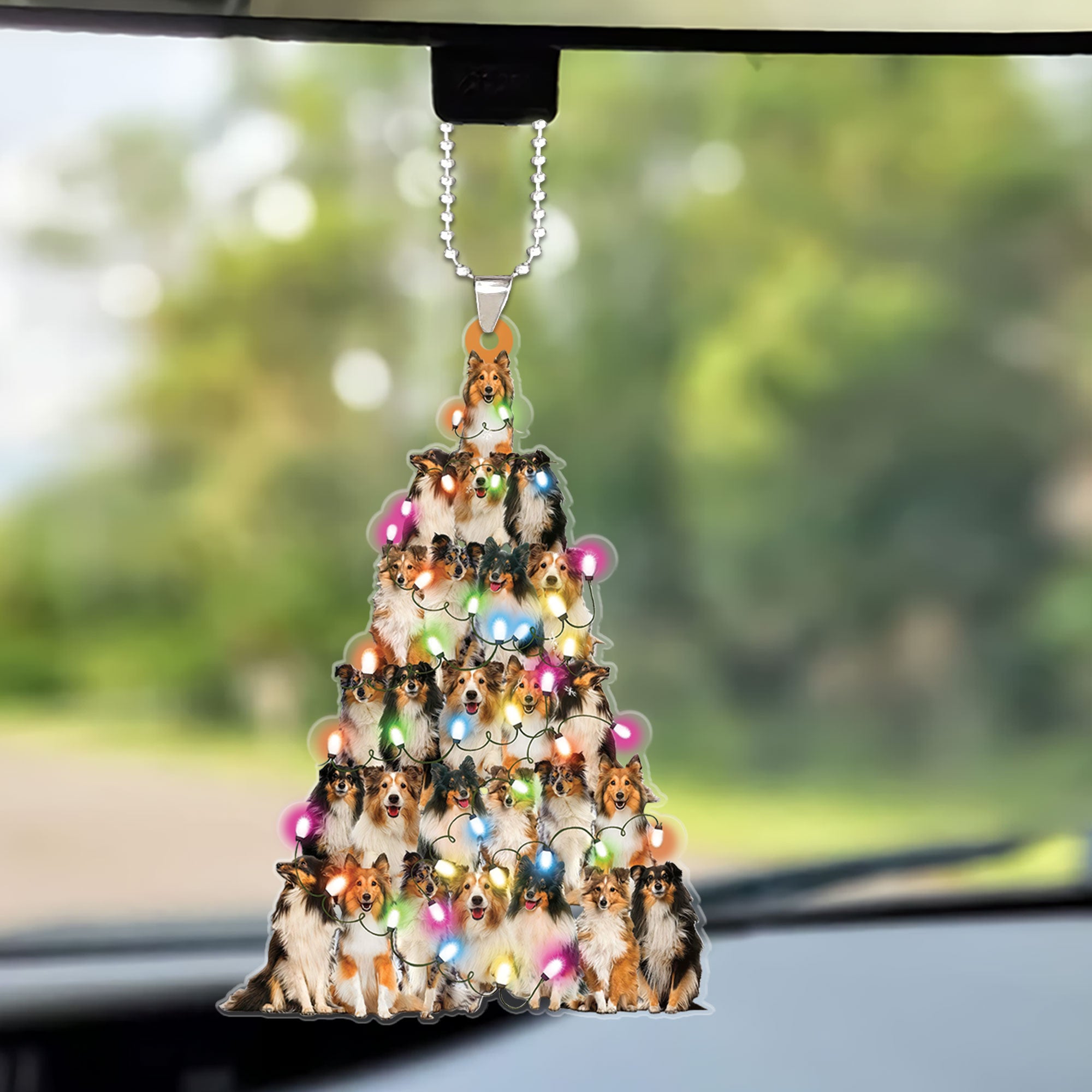 Custom Dog Christmas Car Ornament, Personalized Sheltie Tree Shaped Car Ornament for Dog Lover,Christmas, New Year